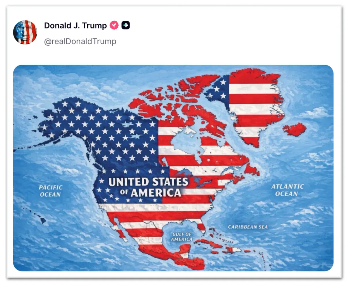 Trump divulga mapa que identifica Caribe, México e Islândia como EUA