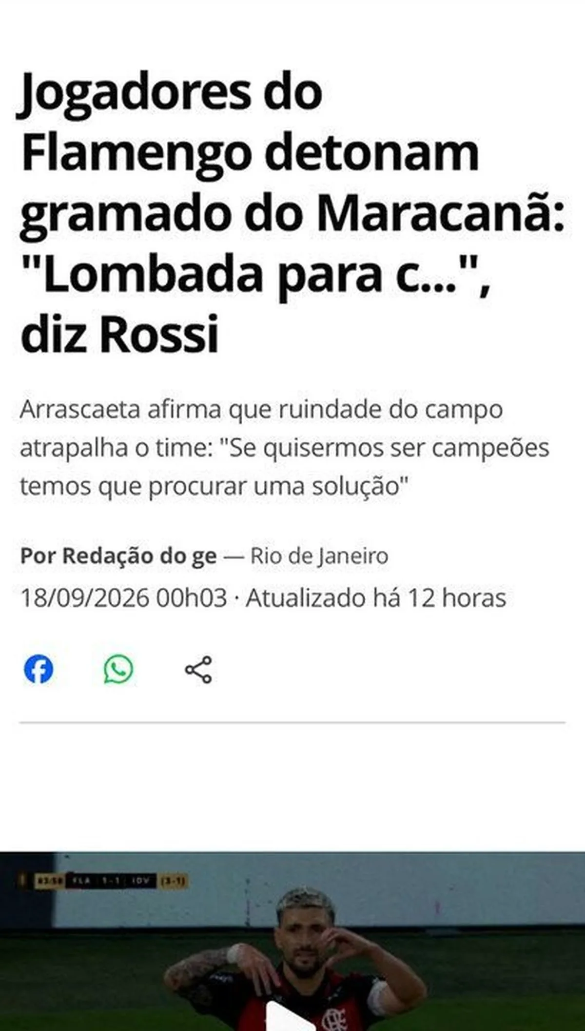 Palmeiras reage a críticas de jogadores do Flamengo ao campo do Maracanã