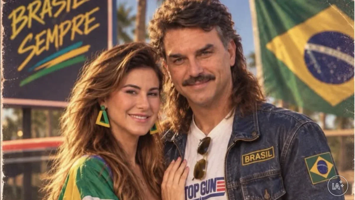 Fernanda Bolsonaro compartilha montagem com Flávio em estética oitentista