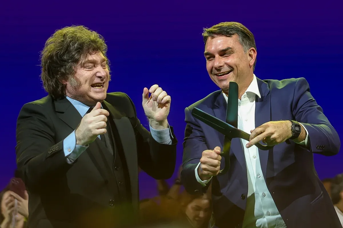 Milei publica vídeo de Flávio Bolsonaro durante votação no Brasil