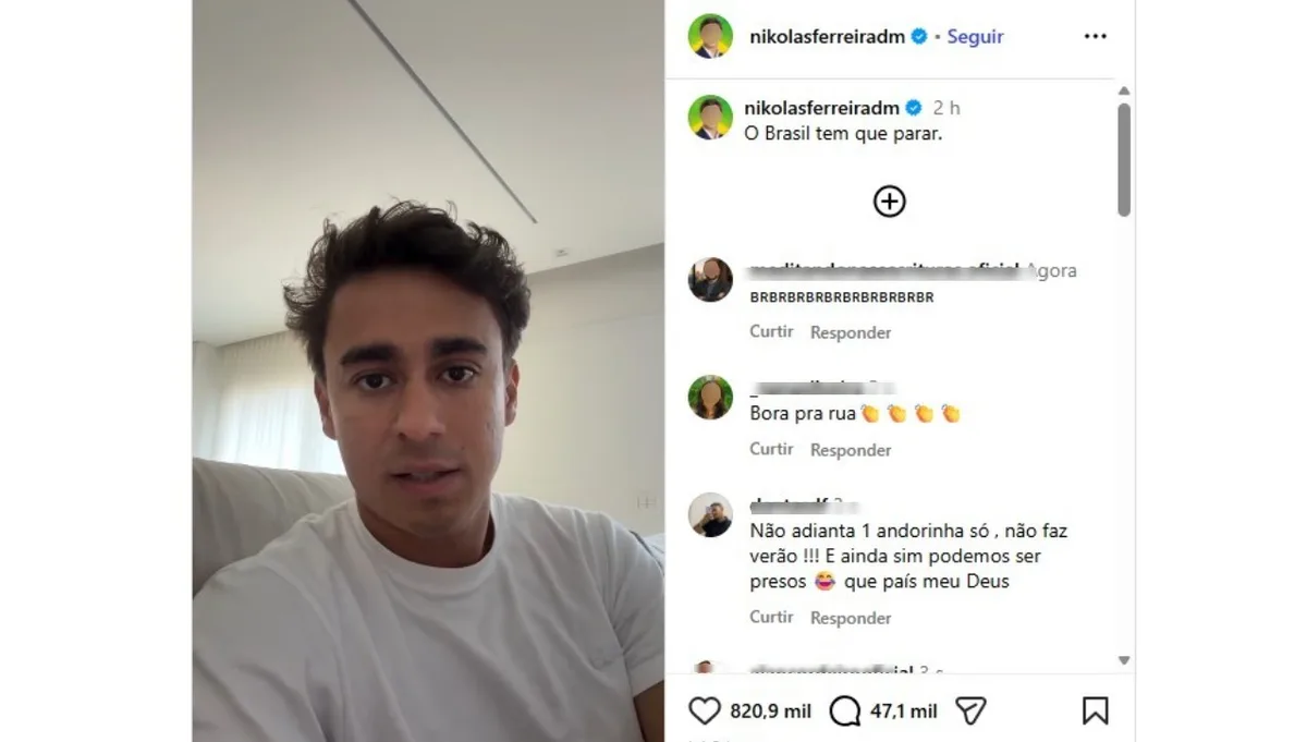 Nikolas sugere manifestação sem partidos durante julgamento sobre Moraes