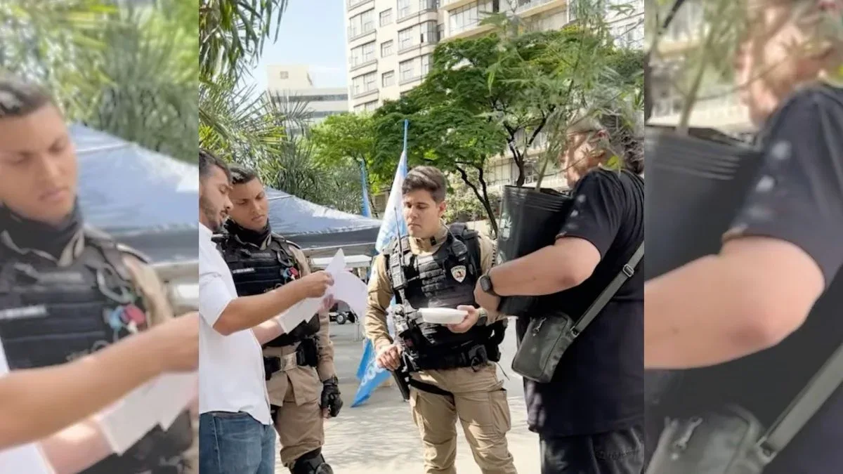 Polícia Militar recolhe planta apresentada por candidato durante ato em BH